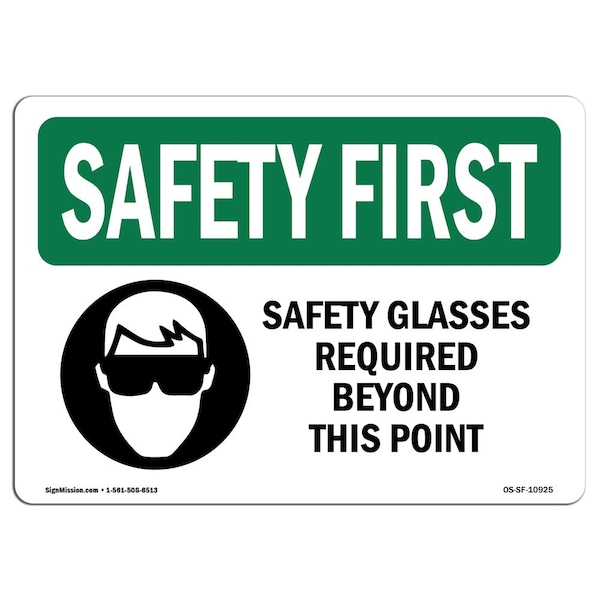 OSHA, Safety Glasses Required Beyond W/ Symbol, 5in X 3.5in Decal, 10PK, OS-SF-D-35-L-10925-10PK
